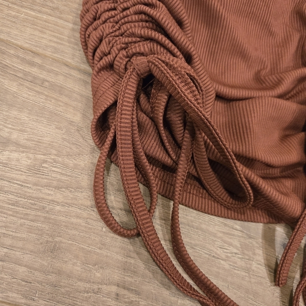 Y2K Vibe Bluebell Earth Tones brown Bandeau tubetop cinchable sides size small - Picture 2 of 8